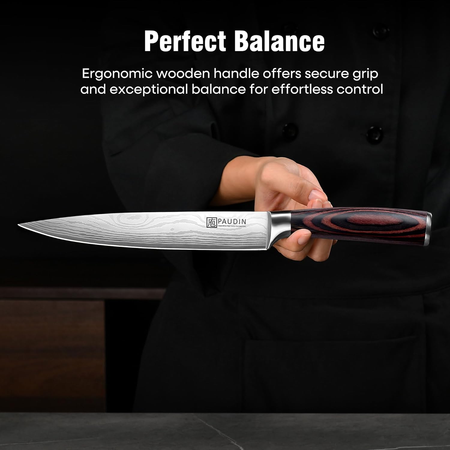 PAUDIN Carving Knife 8 inch, Ultra Sharp Brisket Slicing Knives, Premium Meat Cutting Knives German Stainless Steel, BBQ Knife with Ergonomic Handle, for Slicing Roast, Meats and Vegetables