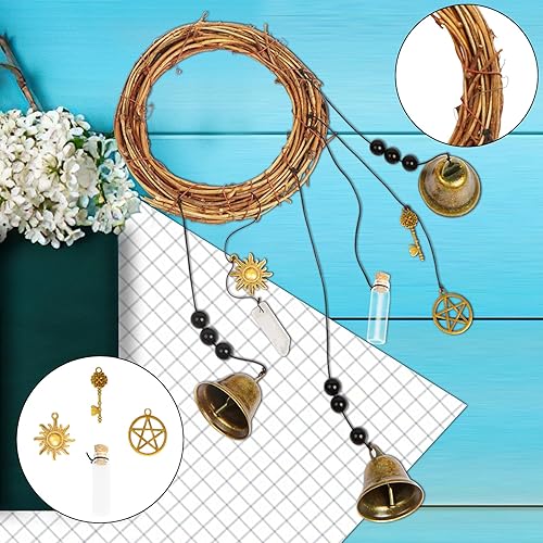 Miniatura 9 de Campanas de bruja para protección del hogar, decoración pagana para atraer positivos y expulsar negativos, campanas de Navidad plateadas colgantes,