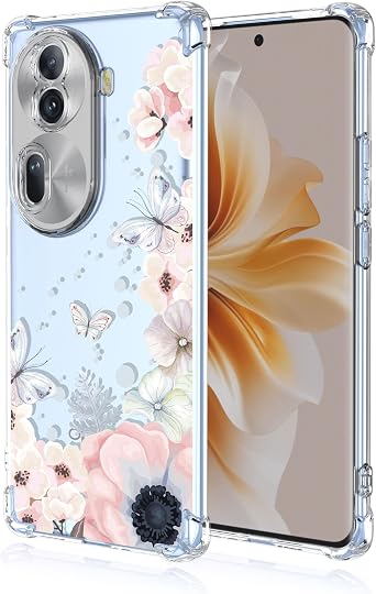 for Oppo Reno 11 Pro 5G Case with Clear Floral Pattern,Shockproof Soft Case for Oppo Reno 11 Pro 5G,Pink Flowers Butterflies,11 Pro 5G