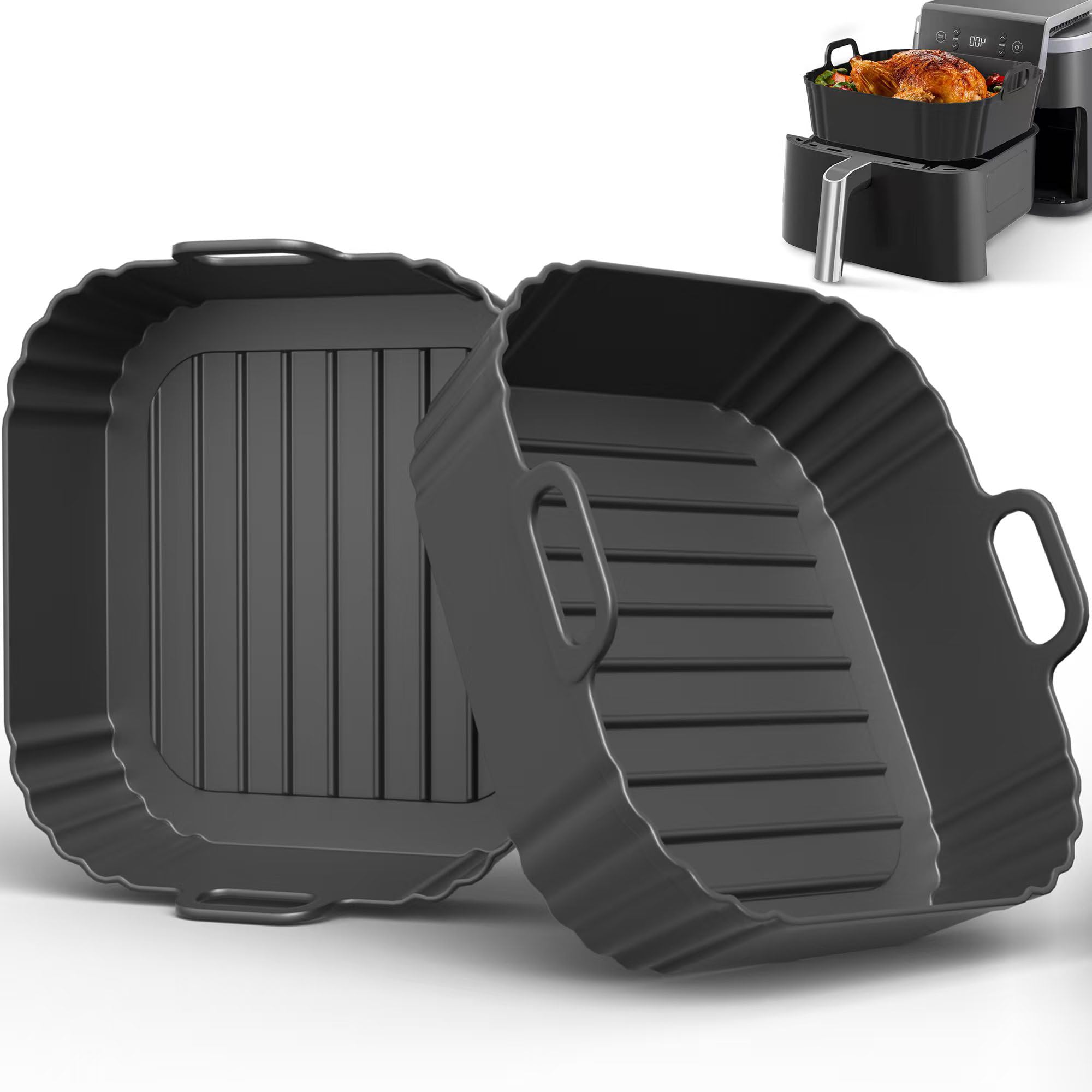 Photo 1 of PINTAUR Square Silicone Air Fryer Liners 2 Pack, Compatible with Ninja AF141 181, 8.5 Inch Air Fryer Liners for COSORI 5-6.5 QT, Reusable Silicone Basket, Air Fryer Accessories