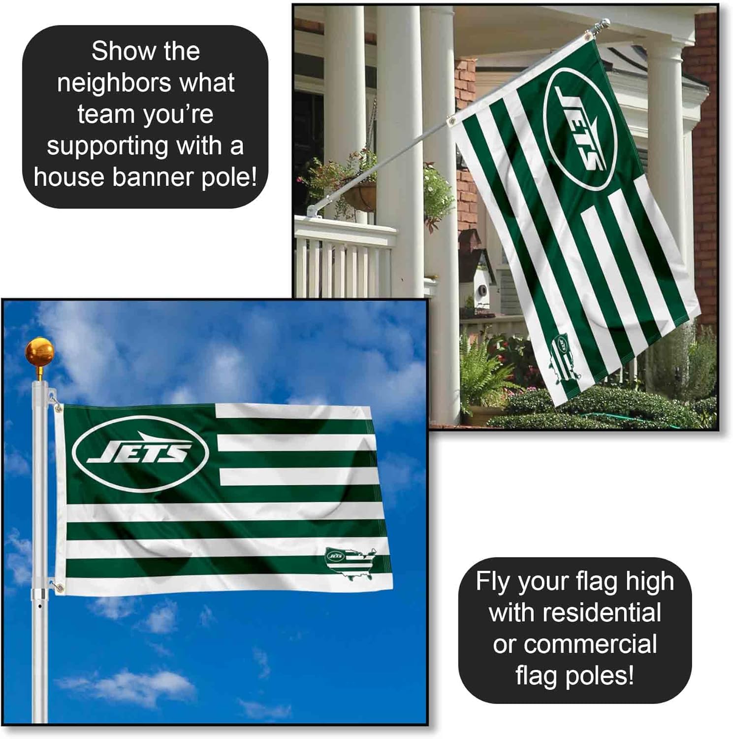 New York Jets USA American Nation Stripes 3x5 Grommet Flag - Image 3