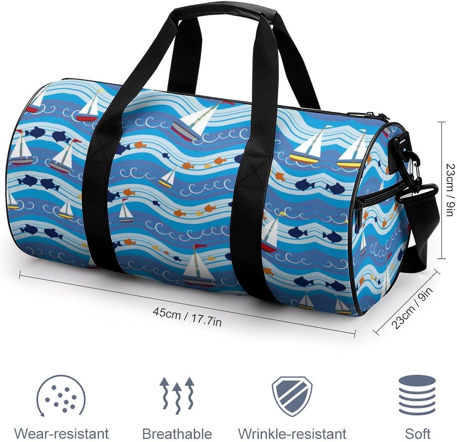 Sailing Waves Boats Gym Sport Bag Travel Duffle Backpack Weekender Overnight with Shoes Compartment for Women Men