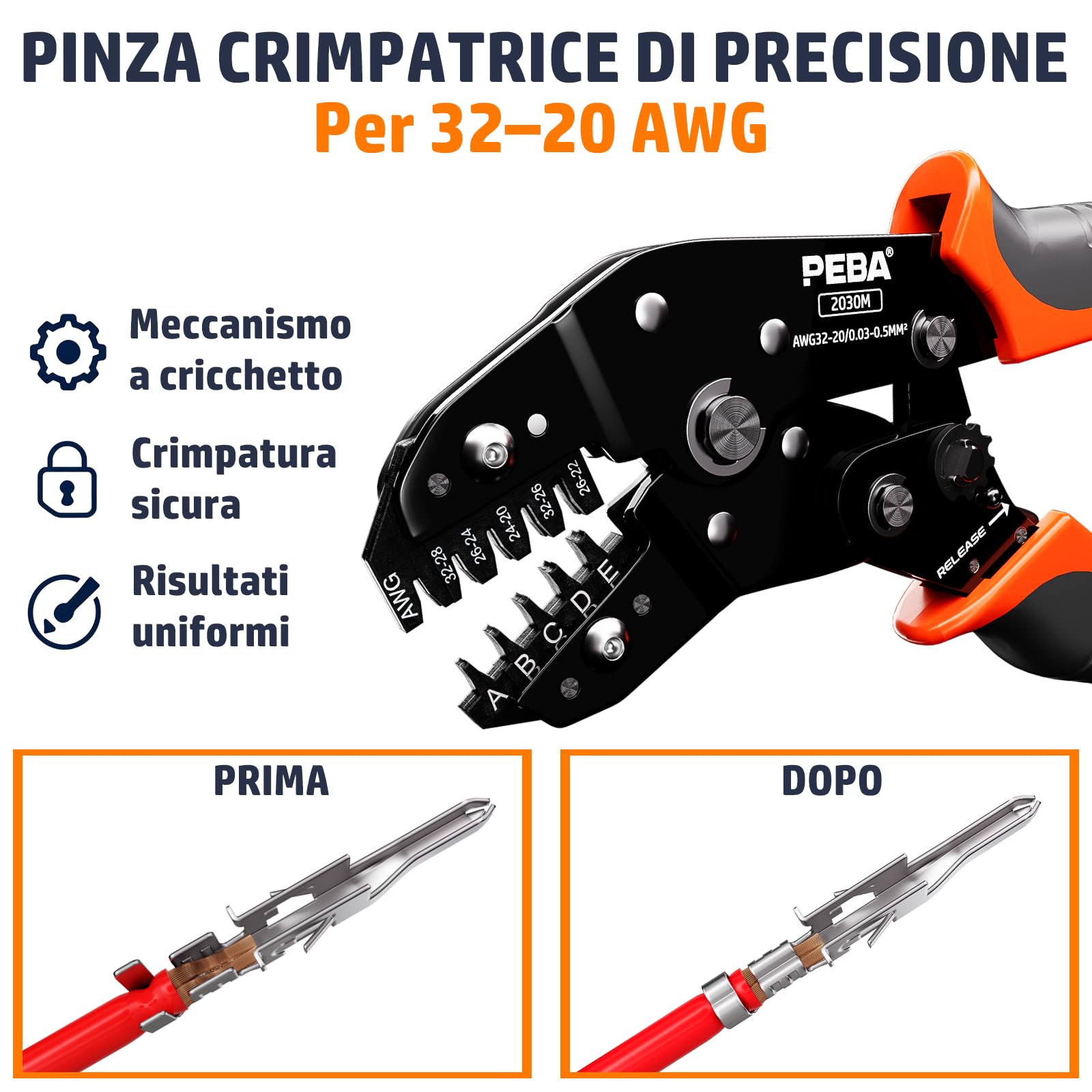 PEBA Set di micro connettori con pinza crimpatrice a cricchetto, Micro-Fit 3.0, Dupont da 2,54 mm e JST-PH/XH/SM/SYP, 45 tipi di connettori, 0,03-1,5 mm², con pinza spelafili