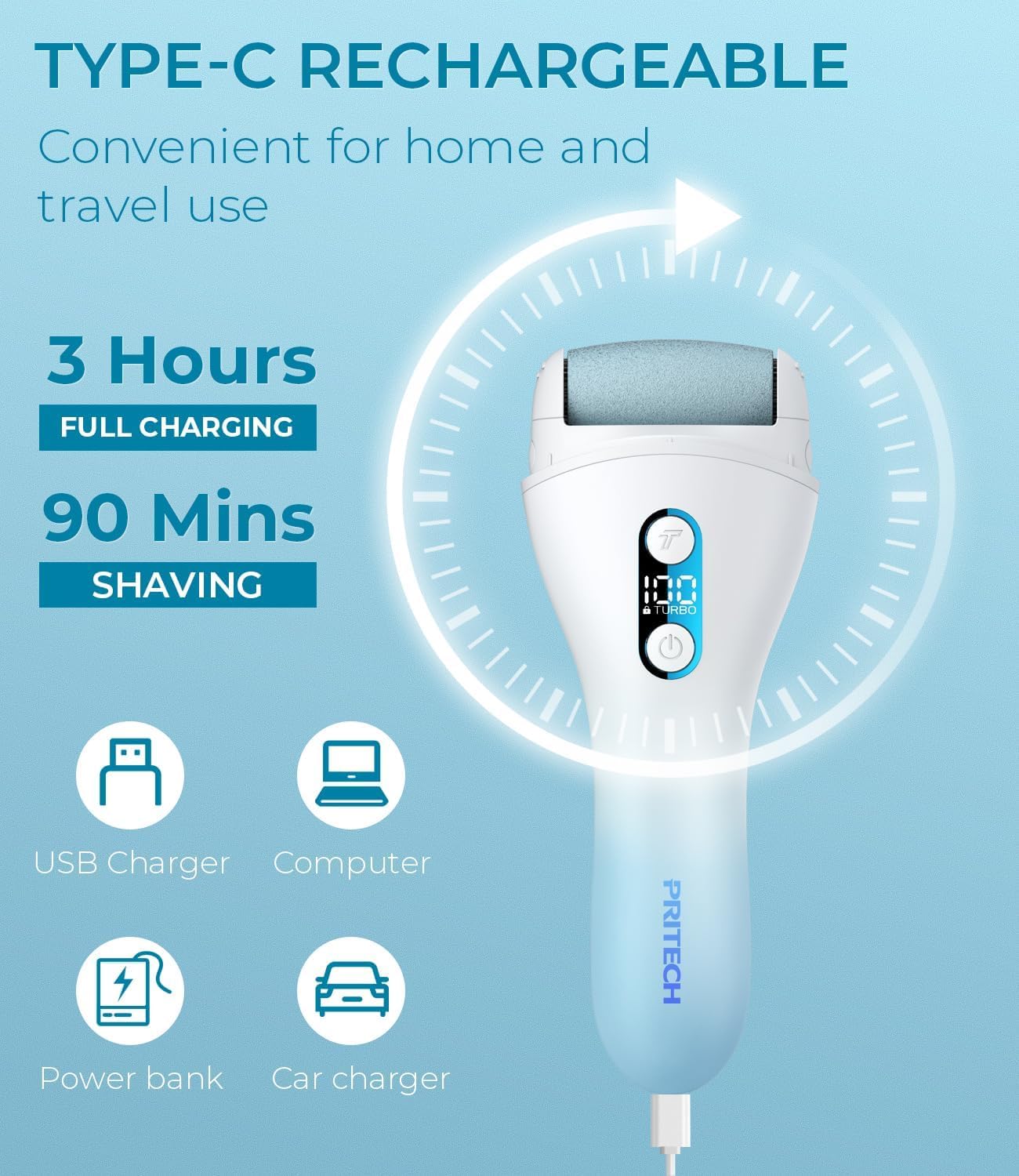 Electric Callus Remover for feet,Rechargeable Foot File Electronic Pedicure Tools for Feet, Waterproof Electric Foot Callus Remover, Feet Care for Heels Dead Skin,Blue