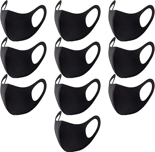Miniatura 17 de 10 mascarillas negros con cubierta elástica para las orejas, anti-polvo, unisex, lavables, transpirables y reutilizables (adultos)