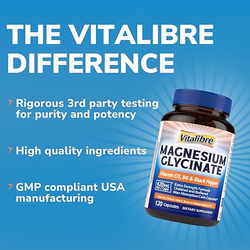 Miniatura 6 de Glicinato de magnesio de 420 mg con vitamina D3 y B6  Suplemento de magnesio quelado y tamponado  Alta absorción para la calma, el estado de ánimo,