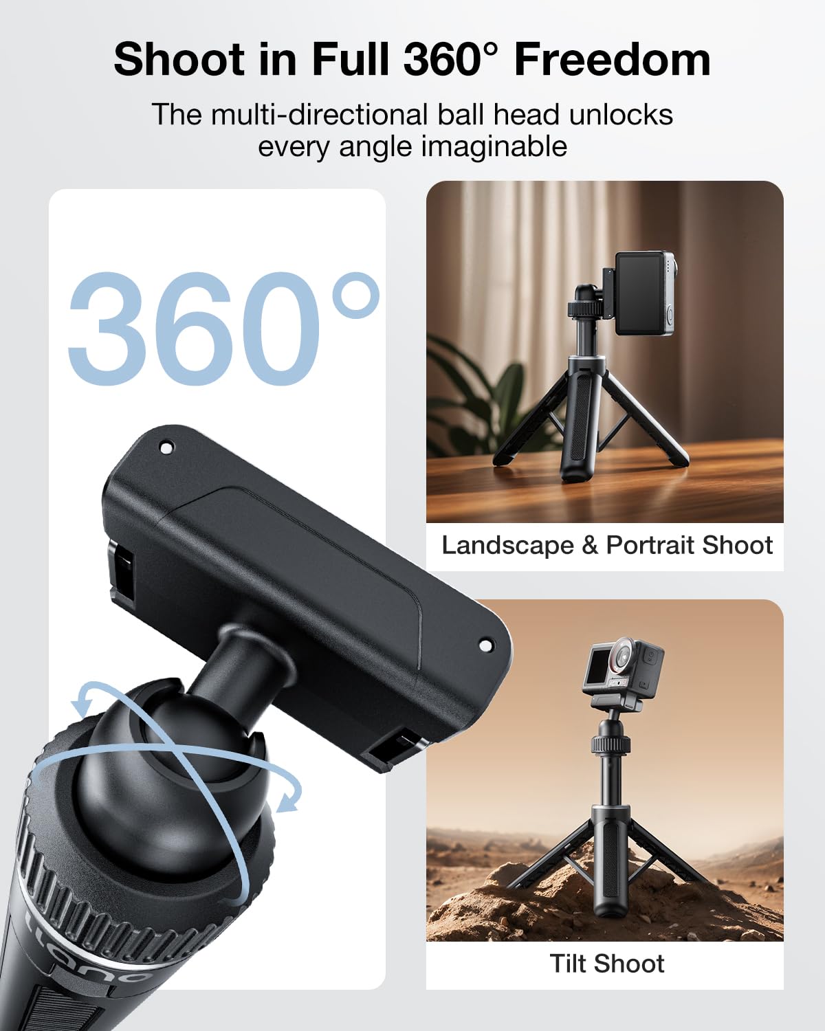 llano 40 cm Magnet Action Kamera Stativ für DJI Osmo Action 5 pro/4/3, Osmo 360, ausziehbares Mini-Stativ mit Magsafe-Schnellwechseladapter, 360°Kugelkopf, Kleiner Selfie-Stick,Schwarz