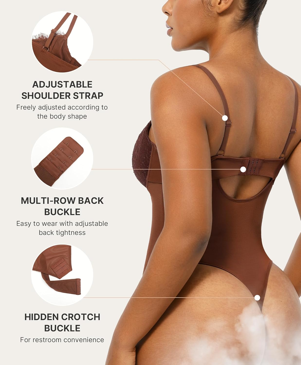 SHAPELLX Womens Lace Bodysuit for Large Bust Tummy Control Shapewear Backless Corset Top V Neck Thong Body Suits Shaper - Image 3