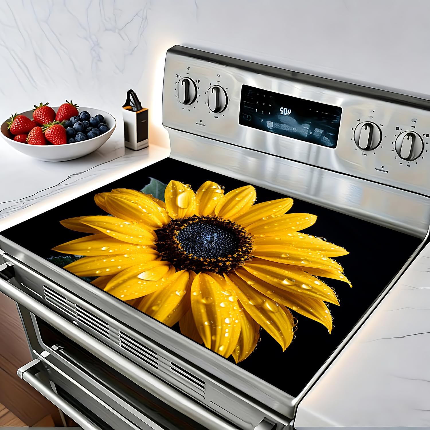 Diatomite Stove Top Cover Mat, 28 x 20 inches, Glass Flat Top Protection Pad, Water Absorbent Kitchen Mat for Coffee Maker (sunflower)