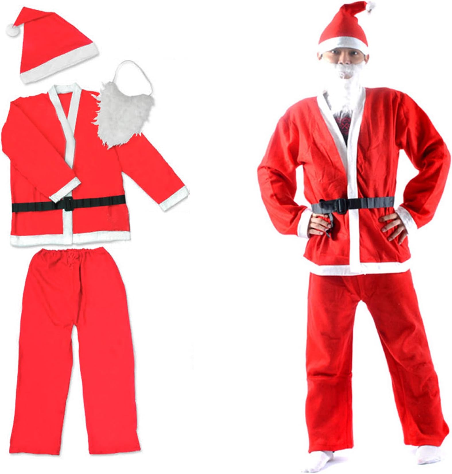 Traditional Red Christmas Santa Claus Costume Suit Outfit For Adult Men One Size