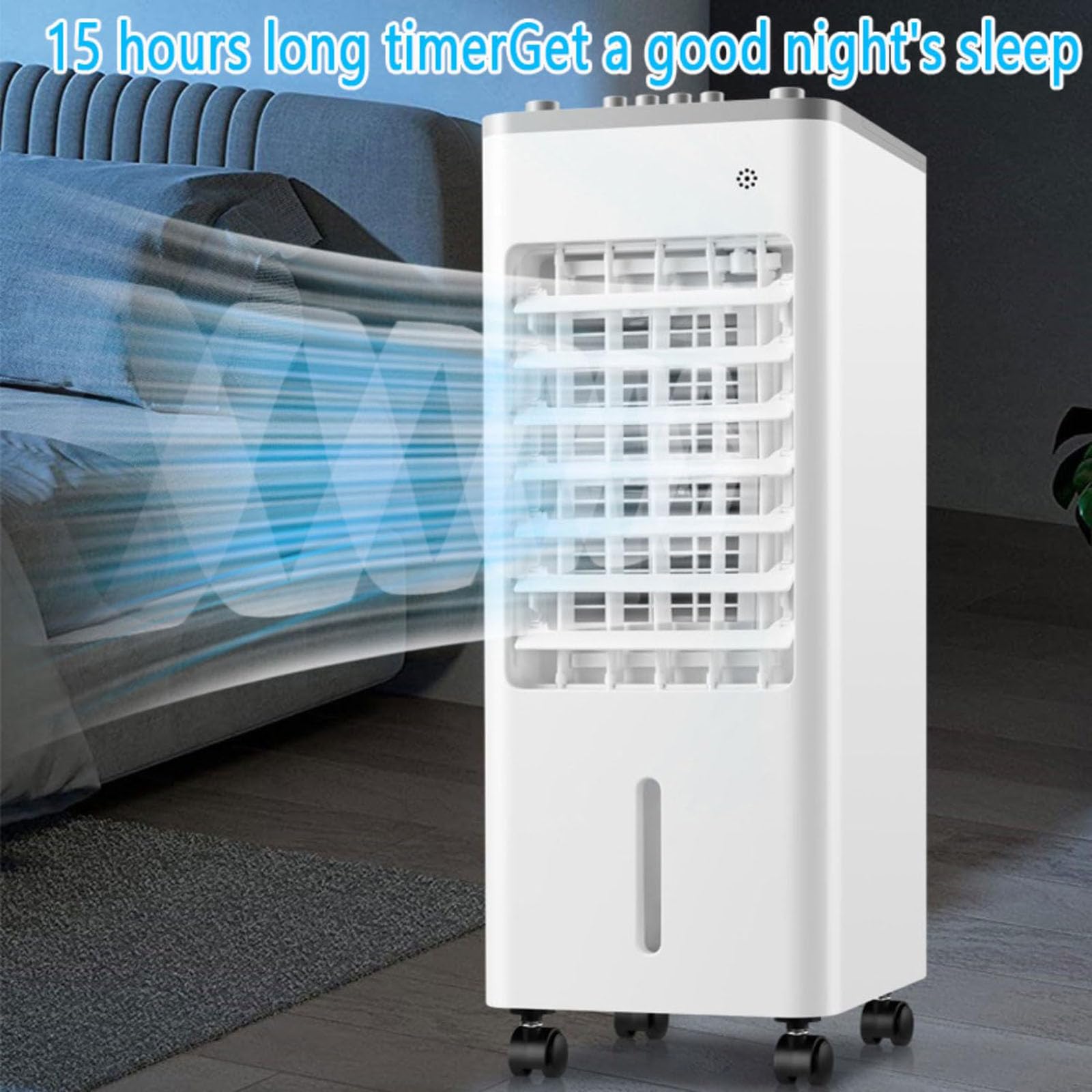 Raffreddatore d'Aria Portatile con 4 Impacchi di Ghiaccio, Serbatoio 9L, Telecomando, 3 velocità, Timer 8H, 90 Oscillazione, umidificatore per Ufficio della Camera da Letto di casa, Bianco