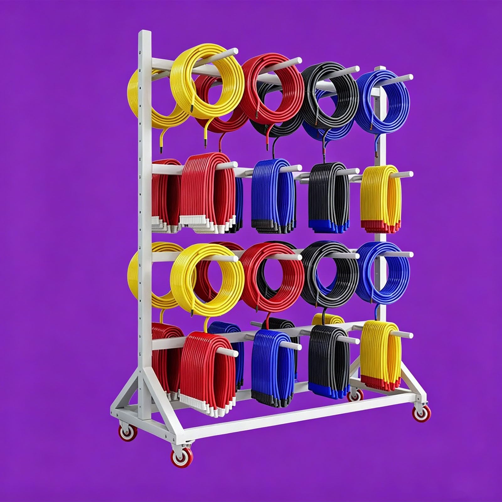 Versatile Wire Spool Rack & Cable Caddy with Wheels – Heavy Duty Steel Mobile Storage Rack, Cable Reel Display Stand for Wiring Reels, Extension Cords, and Retail(B,4-Tier 120X90X200cm)