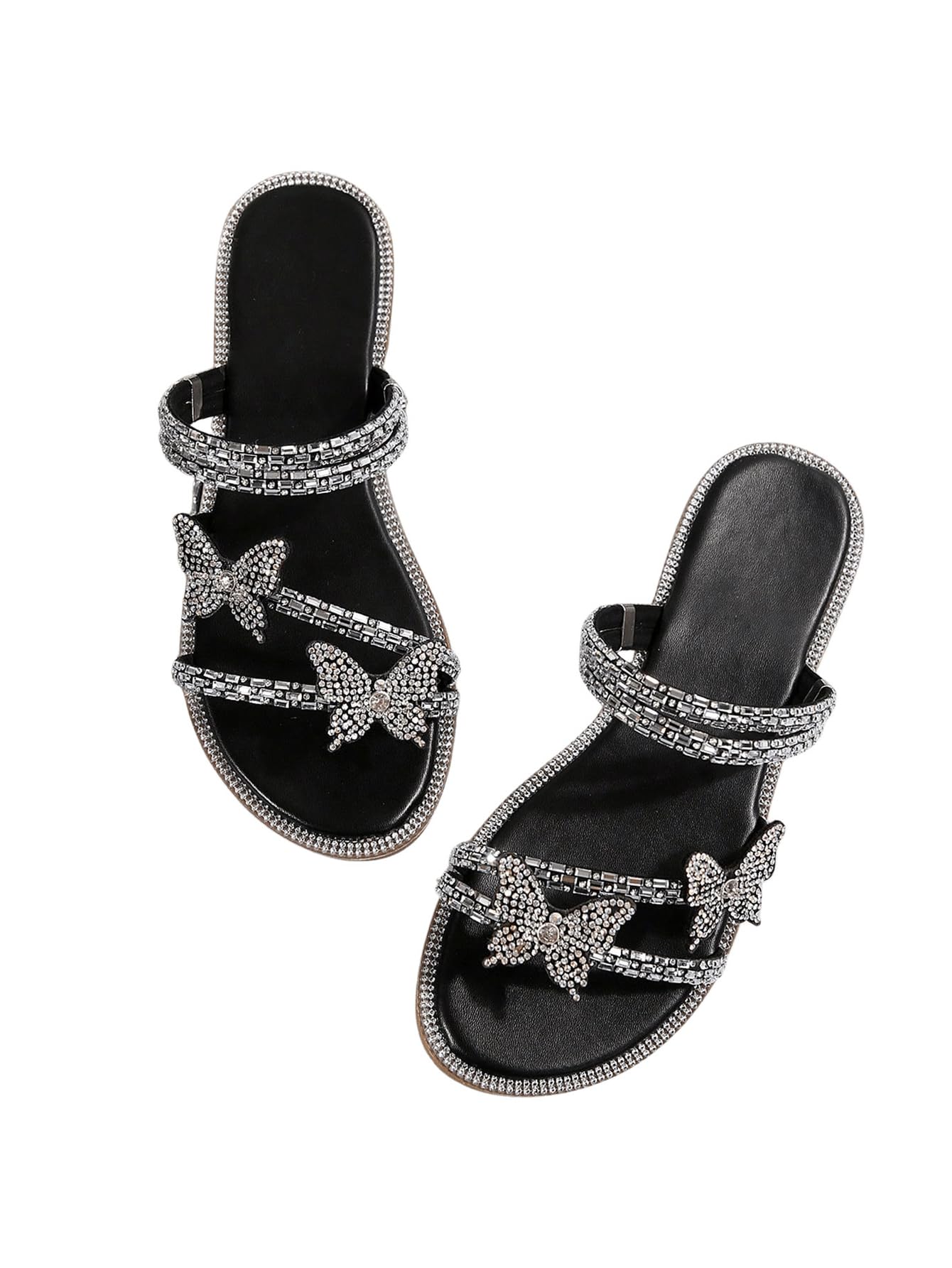 Photo 1 of OYOANGLE Women's Silver Rhinestone Butterfly Flat Sandals