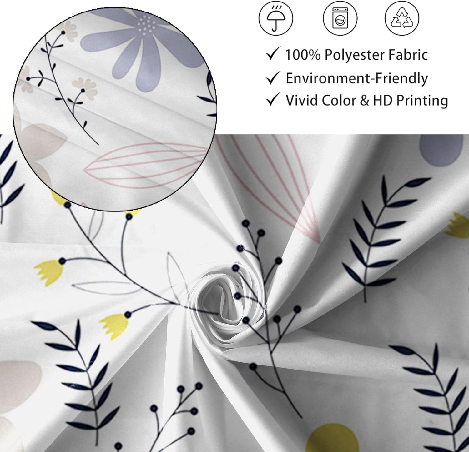 Renaiss 72x72 Inches Floral Shower Curtain Abstract Colorful Flower Botanical Leaves Bath Curtain Boho Modern Minimalism Fabric Shower Curtains for Bathroom Decor Set Waterproof with Hooks