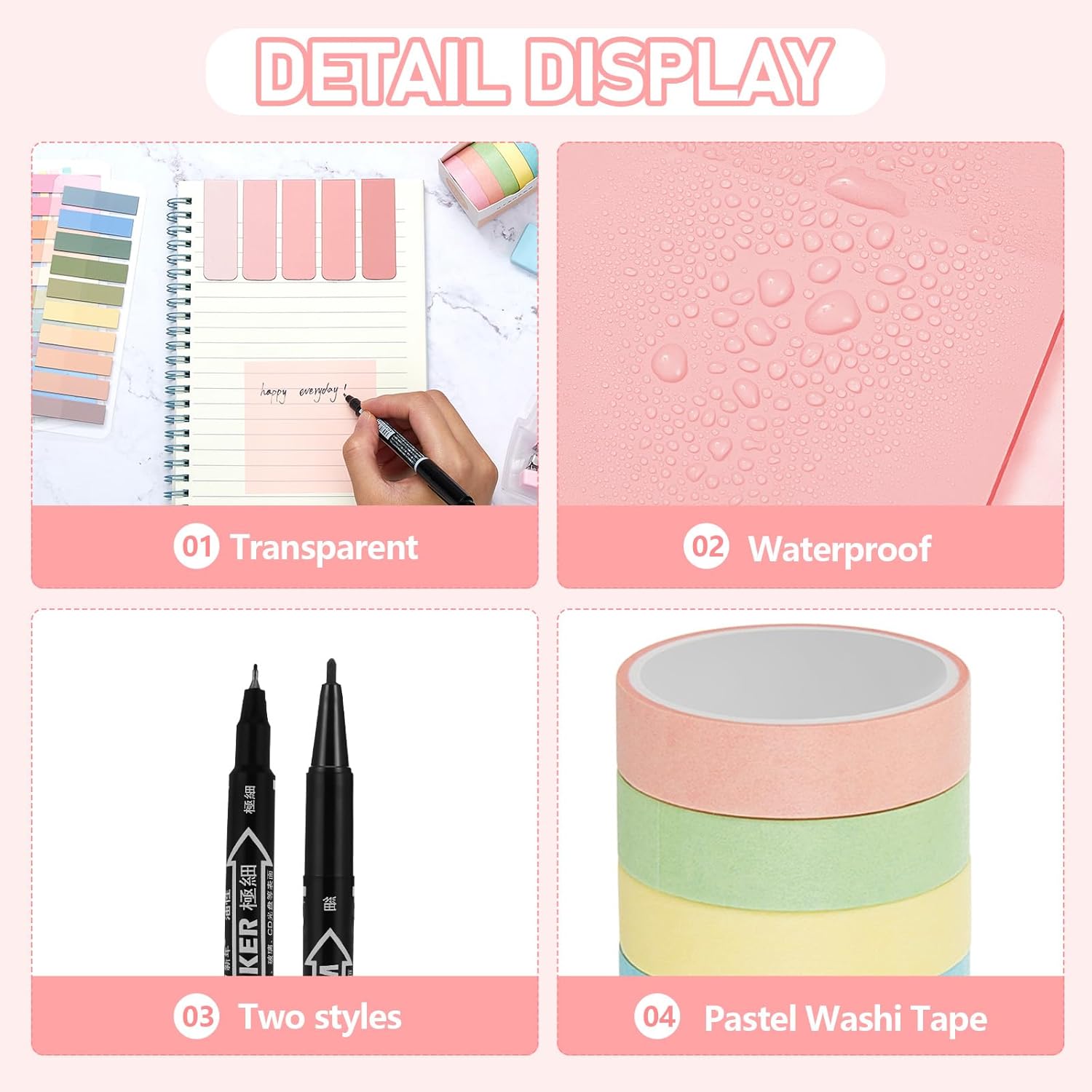 Sinload 60 Pcs Aesthetic Book Annotation Kit School Supplies Cute Pencil Case Mini Stapler Set 12 Highlighter 5 Gel Pen 6 Pencil 5 Magnetic Bookmark 1220 Sticky Note Student Stationary(Pink)