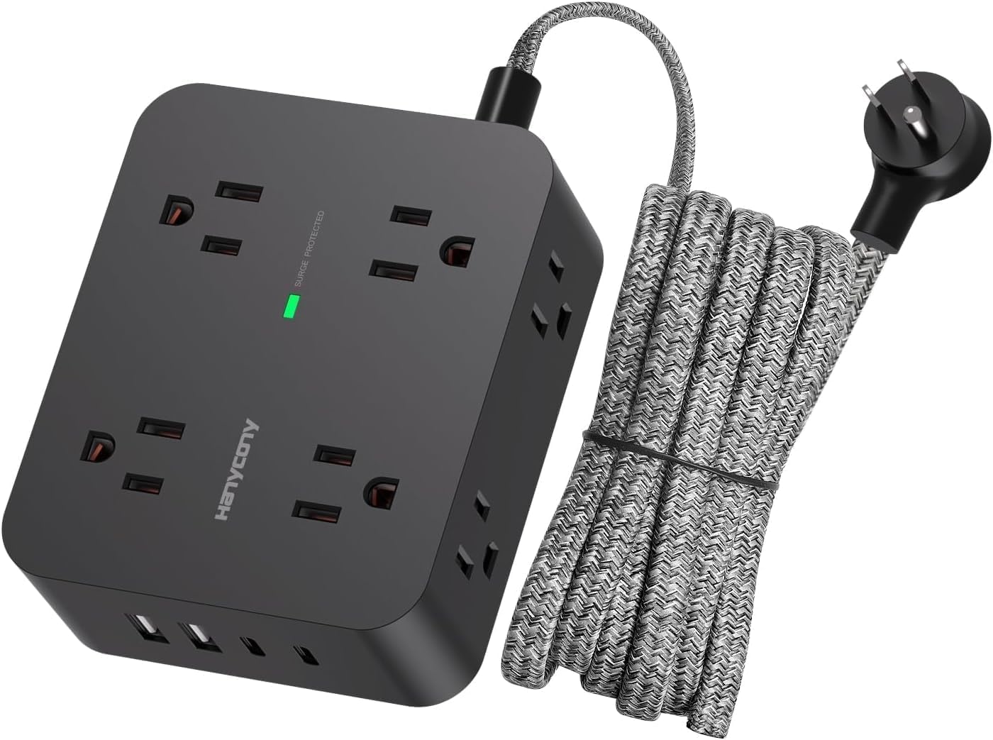 Power Bar Surge Protector, 8 Outlets with 4 USB Charging Ports(2 USB C), 3 Side Outlet Extender with 5 Ft Braided Extension Cord, Flat Plug, Wall Mount, Desk Charging Station for Office Home - 1