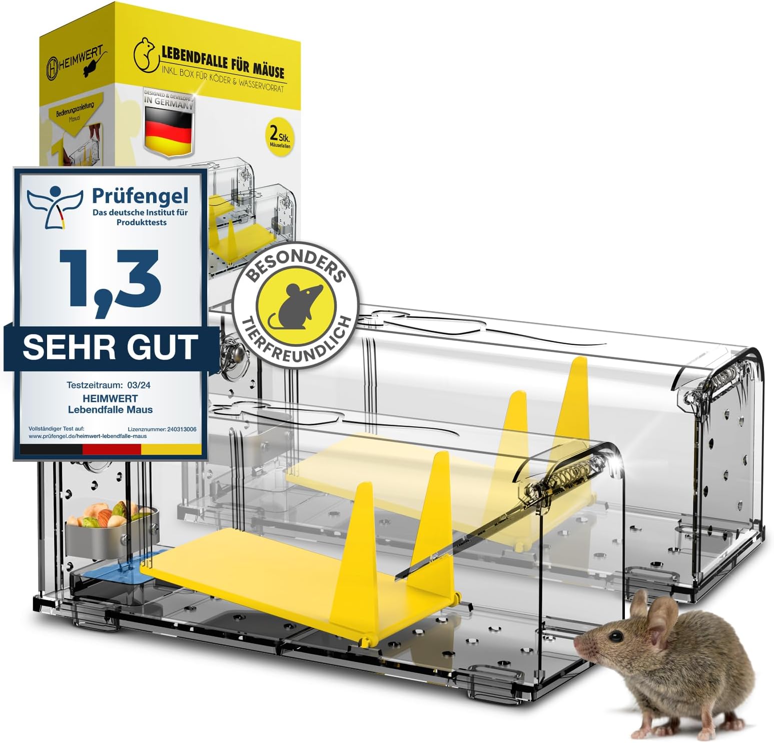 Piège à Souris Vivant Réutilisable - Boîte Avec Appât, Aération, Sécurisée - Pour Intérieur/extérieur - Capture Sans Tuer - 3