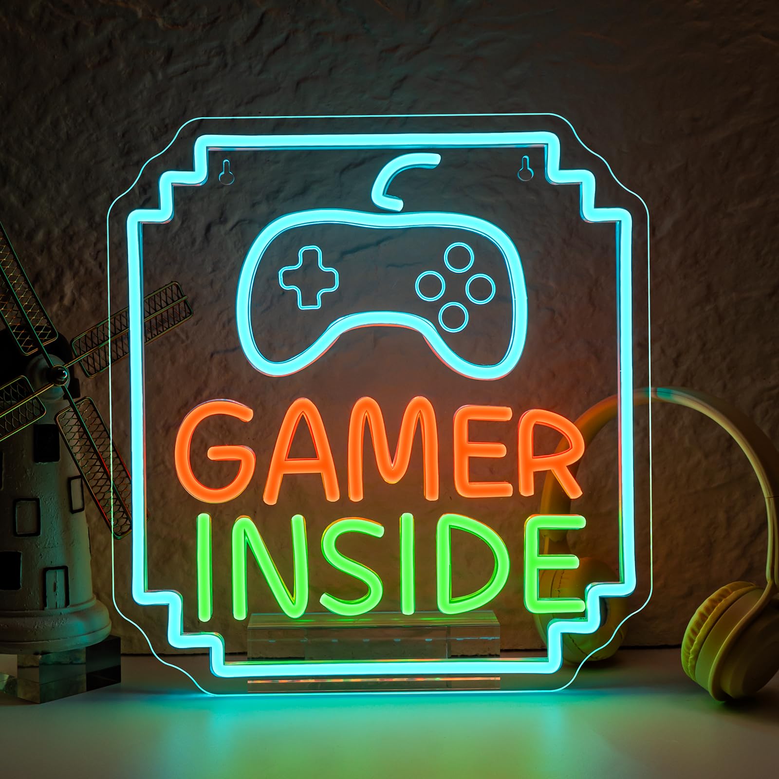 Gamer Inside Neon Sign Game Controller LED Segno per la decorazione della stanza da gioco I migliori regali per i giocatori per ragazzi Gioco per bambini Insegna al neon per Teen Boy Room Decor