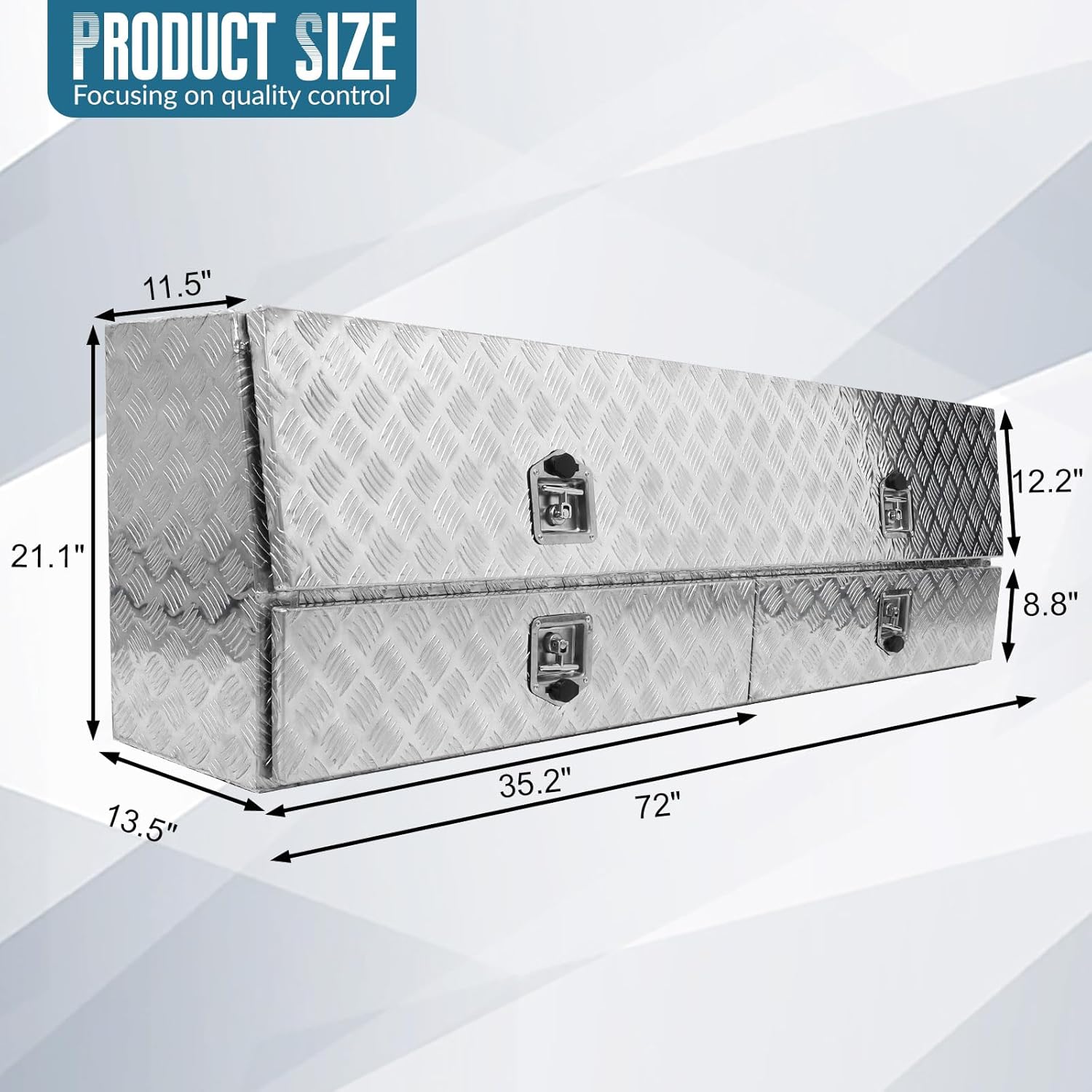 confote Aluminum Stripes Plated Truck Tool Box Pick Up Truck Bed Tool Box Truck Storage Box Two Lower Drawers Waterproof Toolbox Storage Organizer with T-Handle, Lock and Keys,72" x 21" x 13.5"-Silver