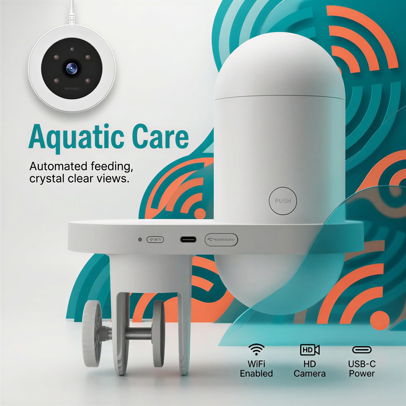 Alimentador automático de peces con WiFi, dispensador automático de alimentos para peces con cámara HD, temporizador y alimentado por USB-C, alimentador de vacaciones para acuario, tortuga, tanque