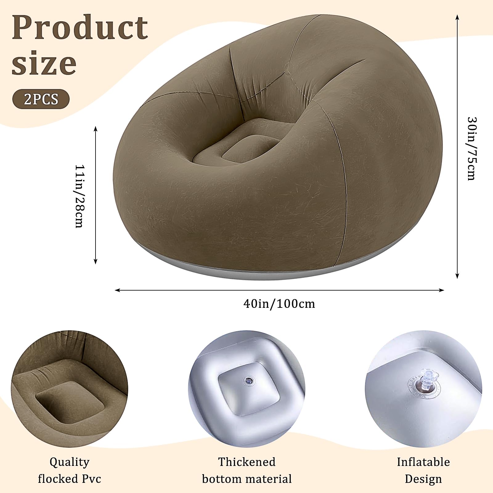 MSYU 2 Pcs Inflatable Bean Bag Chairs with Electric Air Pump - Image 3