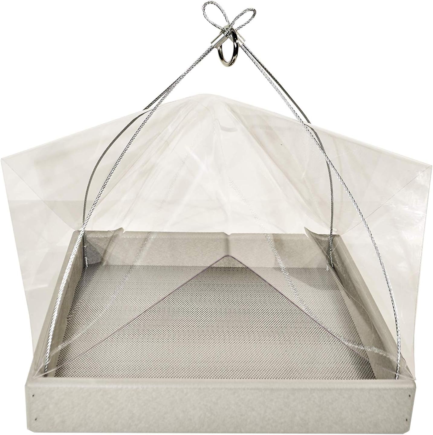 DutchCrafters Plastic Poly Large Square Hanging Bird Feeder with Mesh Seed Tray and Clear Covered Roof, Wild Songbird Feeder - Amish Made in America (Light Gray)