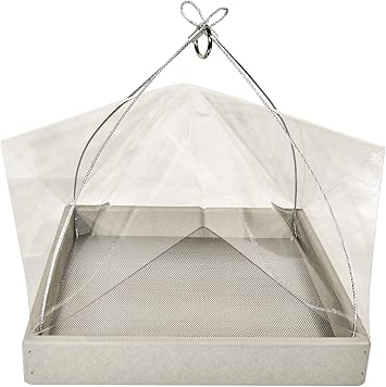 DutchCrafters Plastic Poly Large Square Hanging Bird Feeder with Mesh Seed Tray and Clear Covered Roof, Wild Songbird Feeder - Amish Made in America Light Gray
