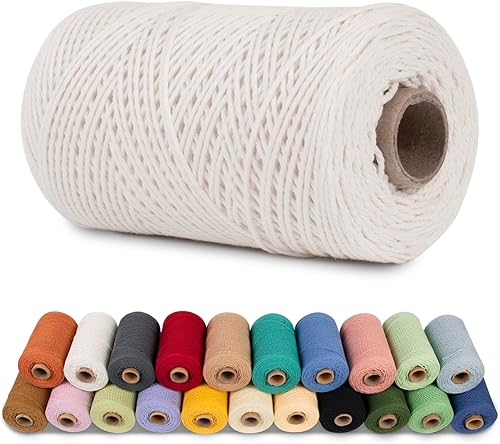 Cordón de macramé de 0.039 pulgadas, cuerda de algodón de color de 218 yardas, cuerda de algodón torcido de 3 hebras para manualidades, hilo de