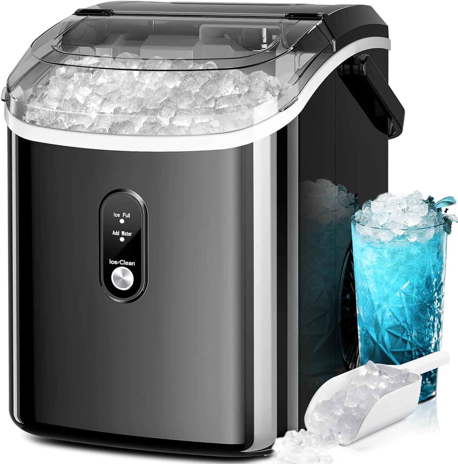 Kismile Nugget Ice Makers Countertop,35Lbs/24H,Portable Sonic Ice Machine with Self-Cleaning,One-Click Operation for Home/Office(Stainless Steels Silver)