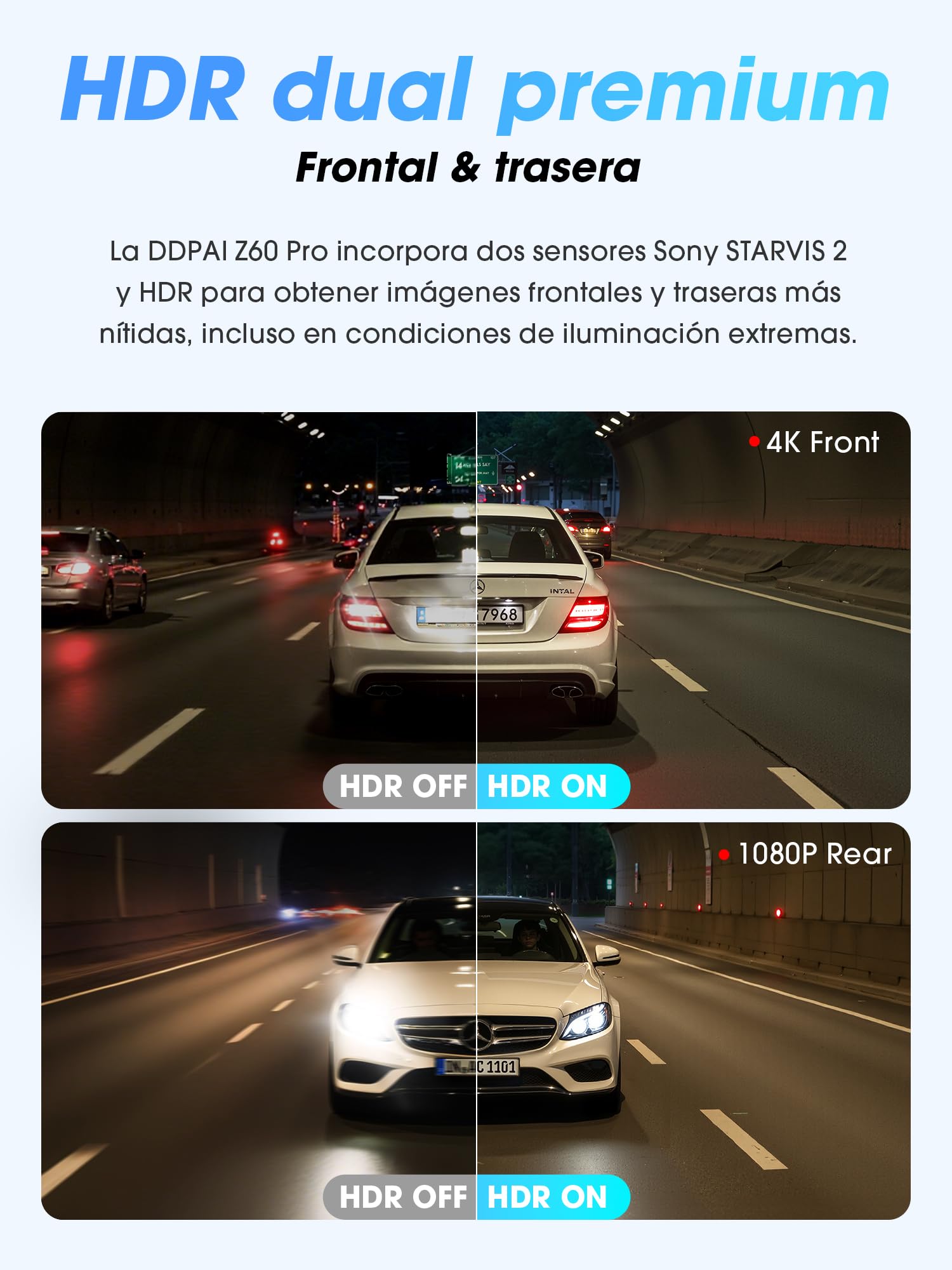 DDPAI Z60 Pro Dashcam 4K, Dual STARVIS 2 IMX678 60FPS, 32GB eMMC Integrado + Tarjeta 128GB Gratis, Visión Nocturna AI ISP, 4G LTE, WiFi 6 5GHz GPS, Modo Aparcamiento 24h, Pantalla IPS 3"