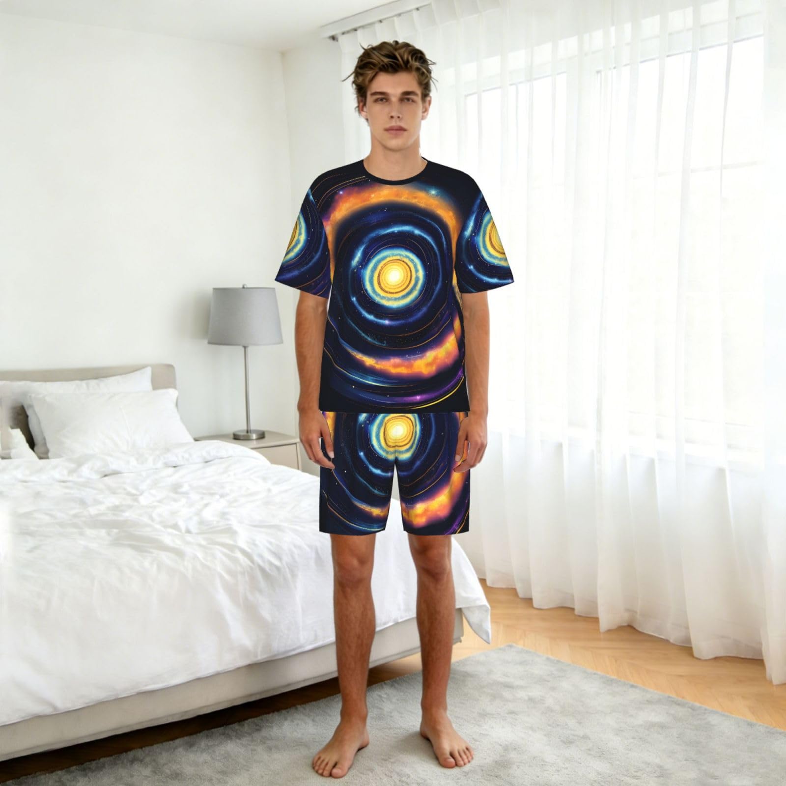 Space Spiral Cosmic Energy Print Classic - Conjunto de pijama para hombre, pantalones cortos de pijama suaves para hombre, perfecto para noches de verano