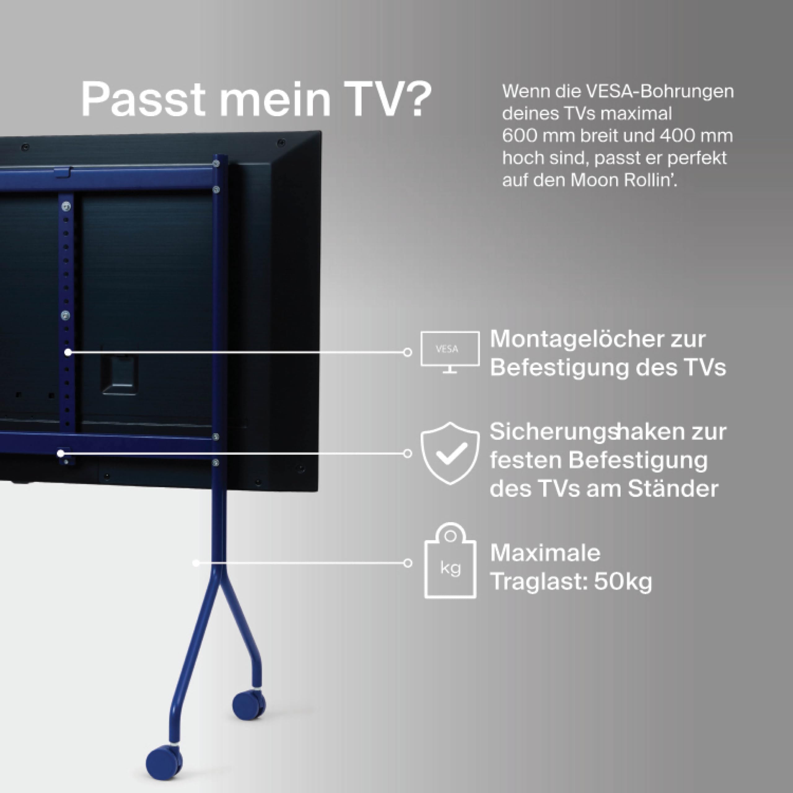 Pedestal Moon Rollin' | Obrotowy stojak na telewizor | Duński design stojaka na telewizor | Modna szafka telewizyjna (niebieski)