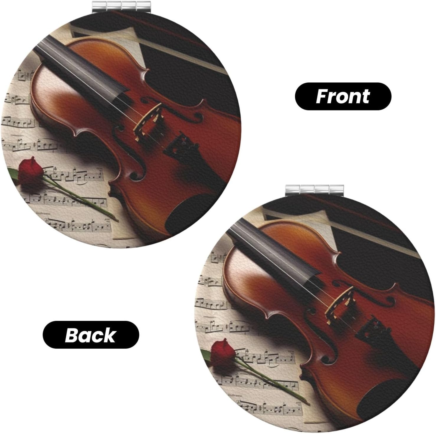 Violin Sheet Music Compact Mirror for Purse, 1x/2x Magnifying Double-Sided Cosmetic Mirror Portable Travel Mirror for Beauty, Foldable, Handheld Vanity Mirror for Women Gift image 2
