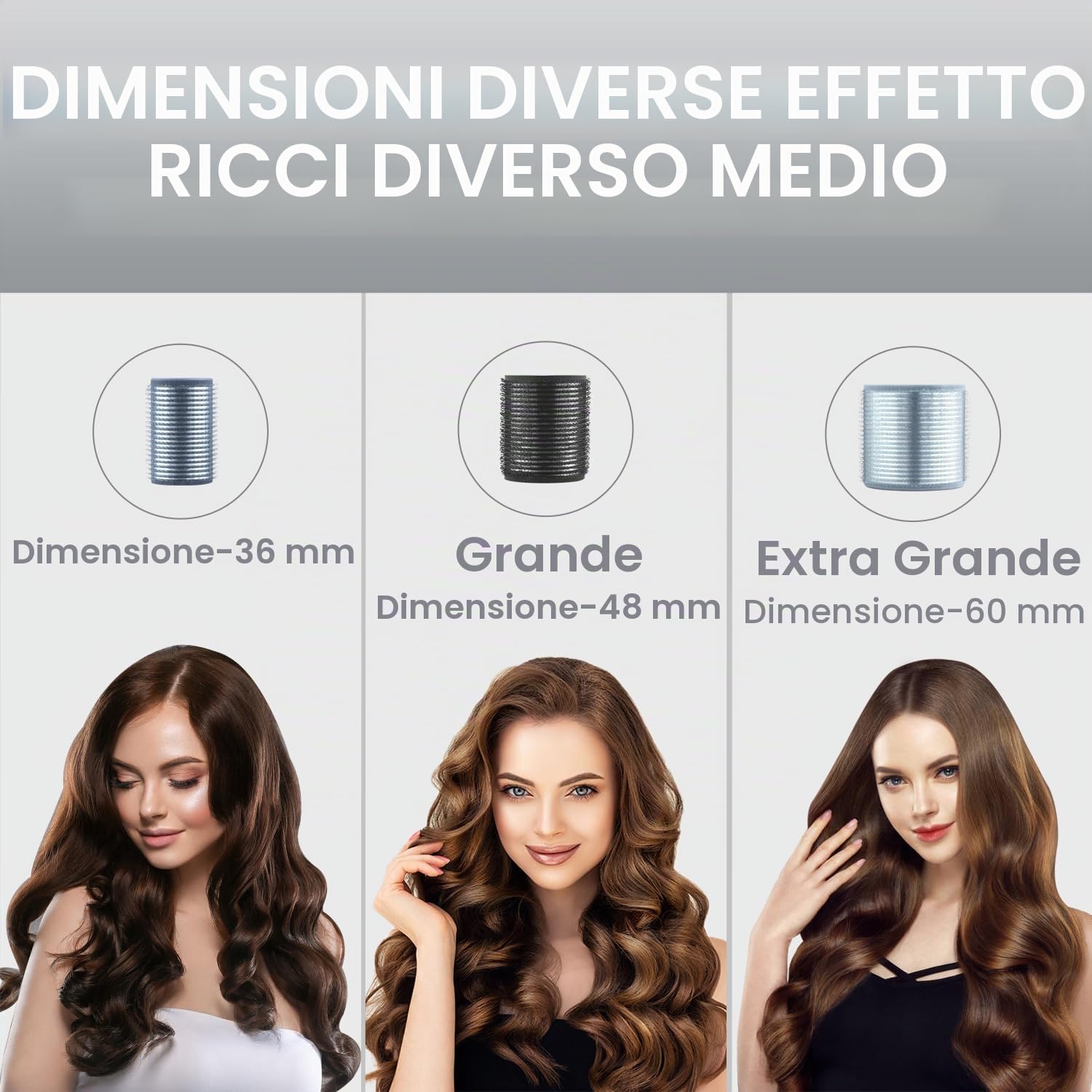 18 Pezzi Bigodini Termici Ceramici,Heatless Hair Curler Rollers,Bigodini Grandi per Volume per Ciuffo Adatto a Donne con Capelli Lunghi e Corti,3 Dimensioni(60,48,36 mm)
