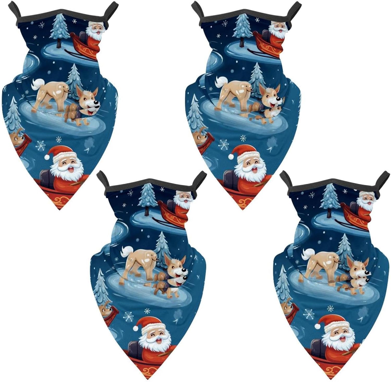 4 Pack Christmas Sleigh Fishing Neck Gaiter - UV Face Mask Sun Protection for Men & Women