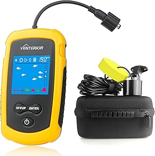 Venterior Portable Fish Finder Ice Kayak Boat Fishing Gear Basic Water Depth Finder Handheld Fishfinder with Sonar Transducer and LCD Display