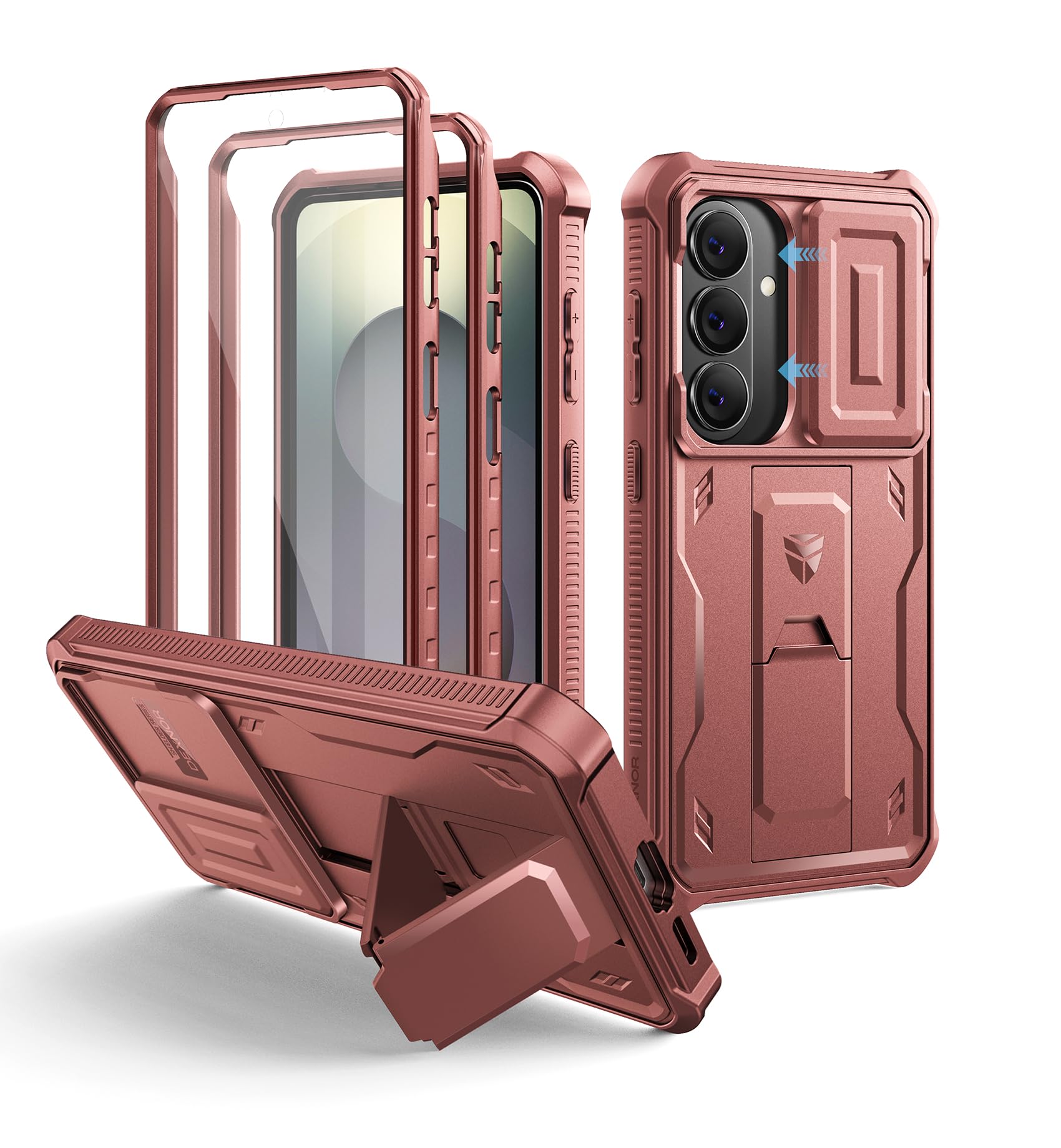 Dexnor for Samsung Galaxy S26 Case with Upgraded Slide Camera Cover &amp; 2 Front Frames &amp; Built-in Screen Protector &amp; Kickstand, Heavy-Duty Rugged Case Full-Body Protective Cover(2026),6.3",Maroon Red
