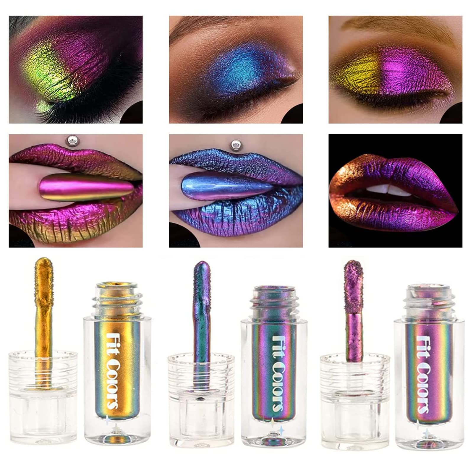 Liquid Chameleon Eyeshadow,3 Colors Metallic Multichrome Glitter Eye Shadow Set Optical High-Gloss Film-Forming Makeup Set,Long Lasting Non-Greasy Sparkling Eye Makeup For Women (Set-A)