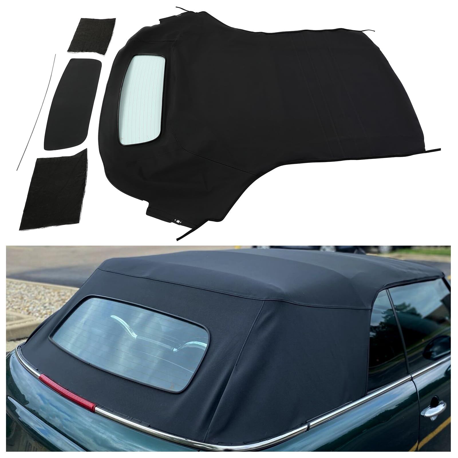 HECASA Convertible Soft Top Compatible with 2009-2015 BWM Mini Cooper/S Cabrio w/Heated Glass Window Sailcloth Vinyl Black