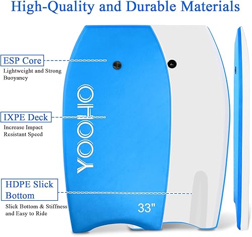 Miniatura 2 de YOOHO Bodyboard de 33 pulgadas 37 pulgadas súper ligero de alta calidad con correa de muñeca enrollada parte inferior antideslizante de HDPE para