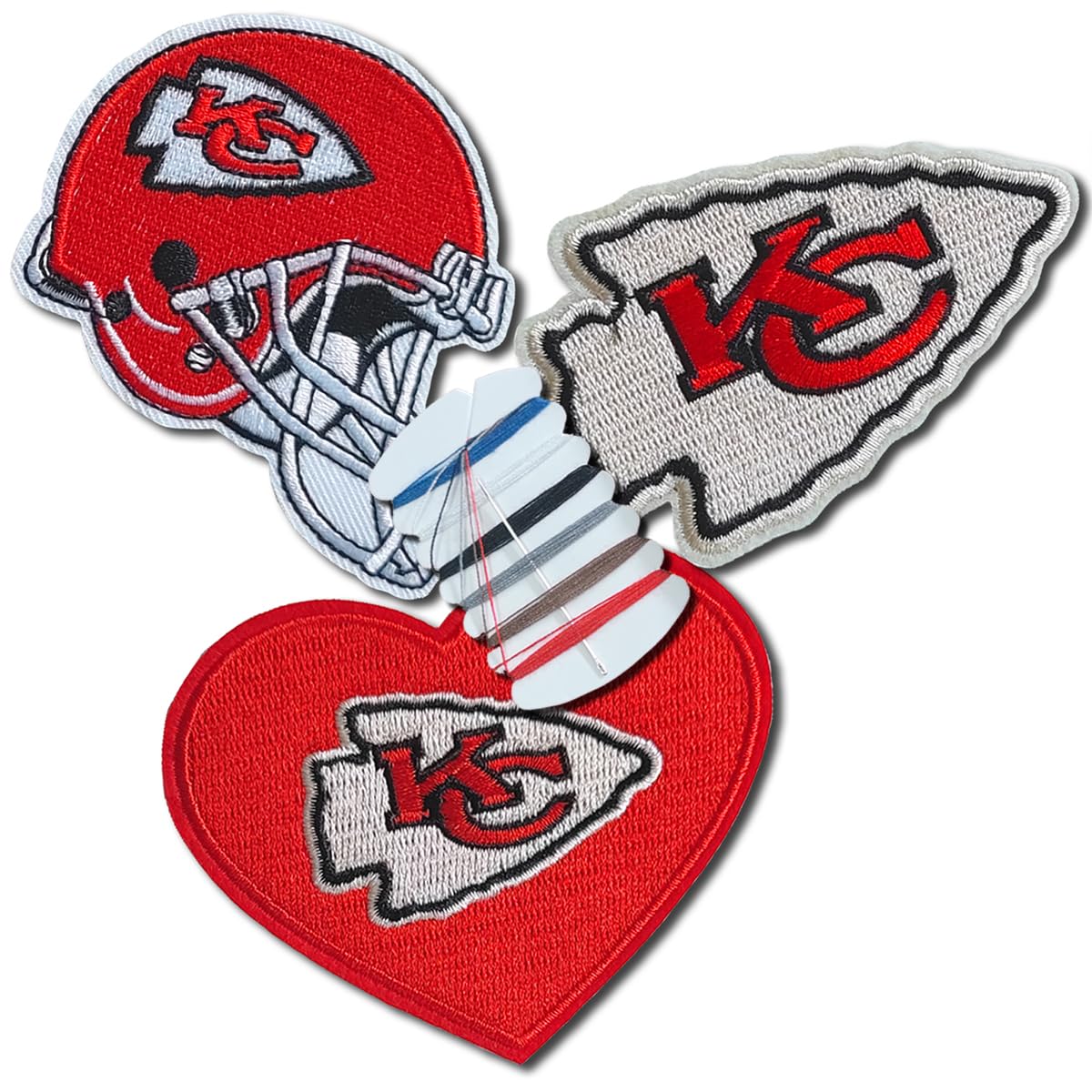 3 Pcs Rugby Team Logo Embroidery Patch, Helmet and Heart Logo Iron-on Patch for Jacket Backpack Jeans Jacket-KC