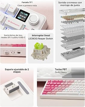 EPOMAKER X Aula F75 MAX Teclado Gaming Mecánico Inalámbrico, Blanco Rosado