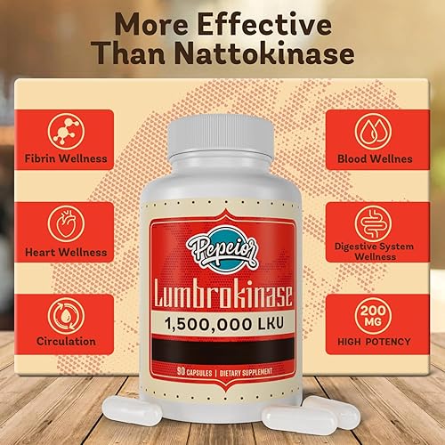 Miniatura 6 de Lumbroquinasa 200mg (actividad máxima 1,500,000 LKU) - Suplemento de enzimas lumbroquinasa, más eficaz que la nattoquinasa - 90 cápsulas (2 botellas)