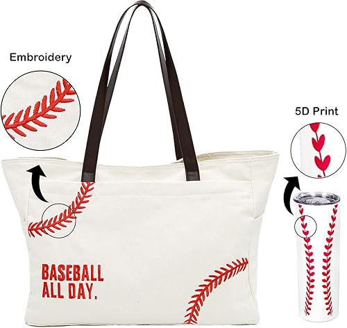 Miniatura 4 de Bolsa de béisbol y vaso, regalos de béisbol para mujeres, artículos esenciales para madres deportivas (bolsas + taza para beber), accesorios de
