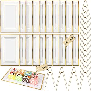 20 Sets Plastic Serving Trays with Serving Tongs,White & Gold Rim Disposable Plastic Serving Platters,Versatile Wedding Food Tray,Serving Trays for Party,Food,Fruit,Dessert,Tea Party, Wedding