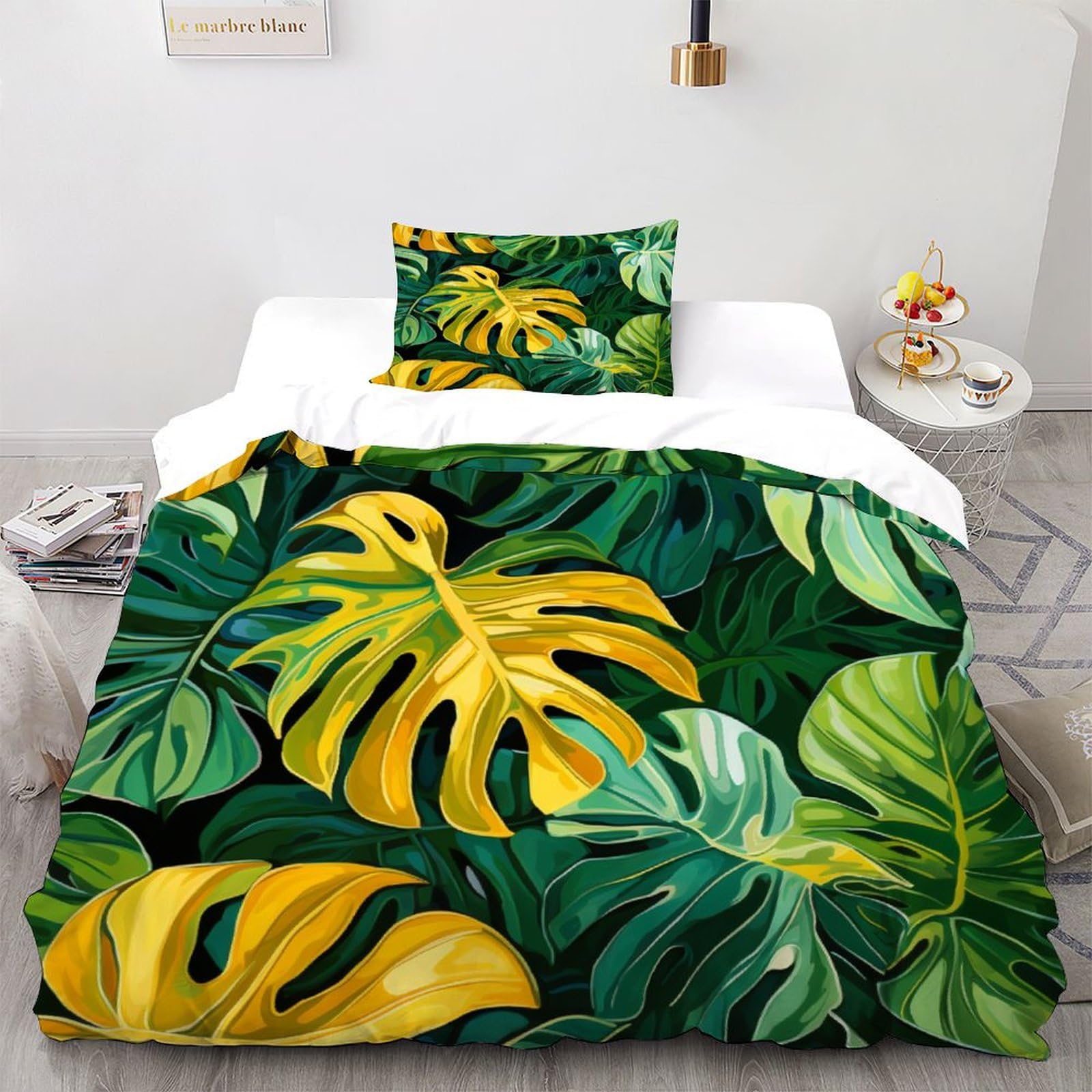 Housse de couette microfibre thermorégulatrice et sa taie d'oreiller fleurie