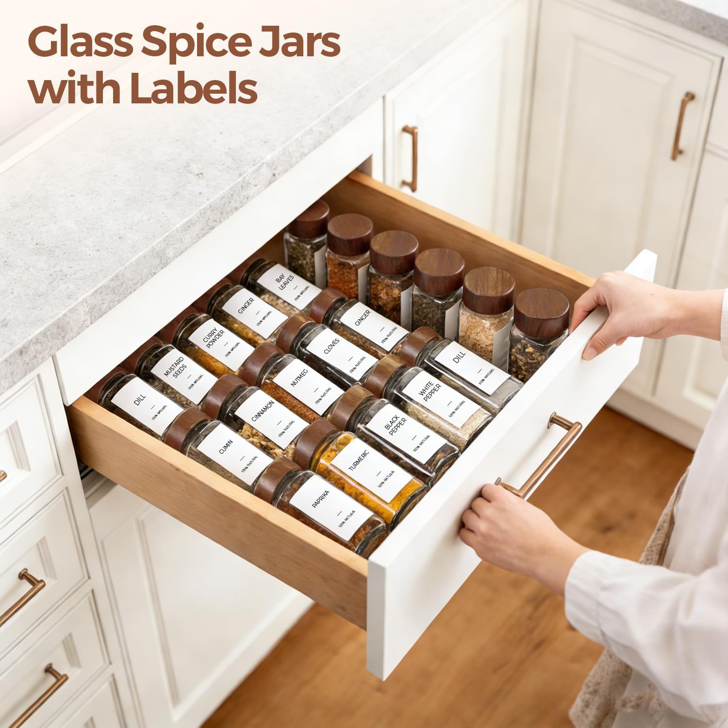 ComSaf 24Pcs (4Oz) Glass Spice Jars with Label, Airtight Seasoning Containers with Lid for Home Cooks to Organizing Herbs, Sugar, Pepper, Salt, Glass Spice Bottles Organize Cabinet & Drawer - Image 4