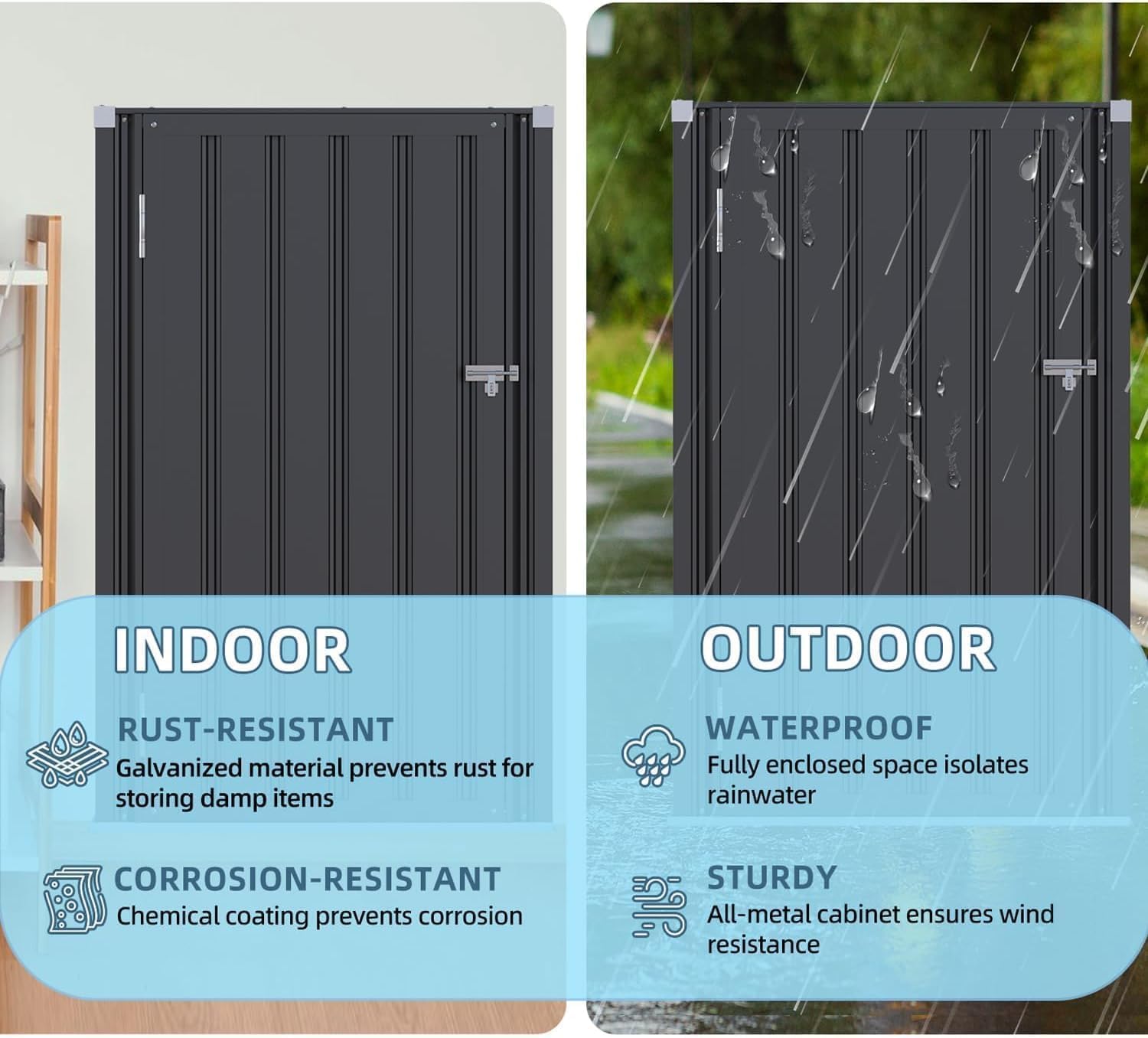 YODOLLA Gartenschrank 76x55x112cm, wetterfester Einzel-Tür Außenschrank aus Metall, Paketkasten & Lagerung mit Schloss – für Garten, Grau
