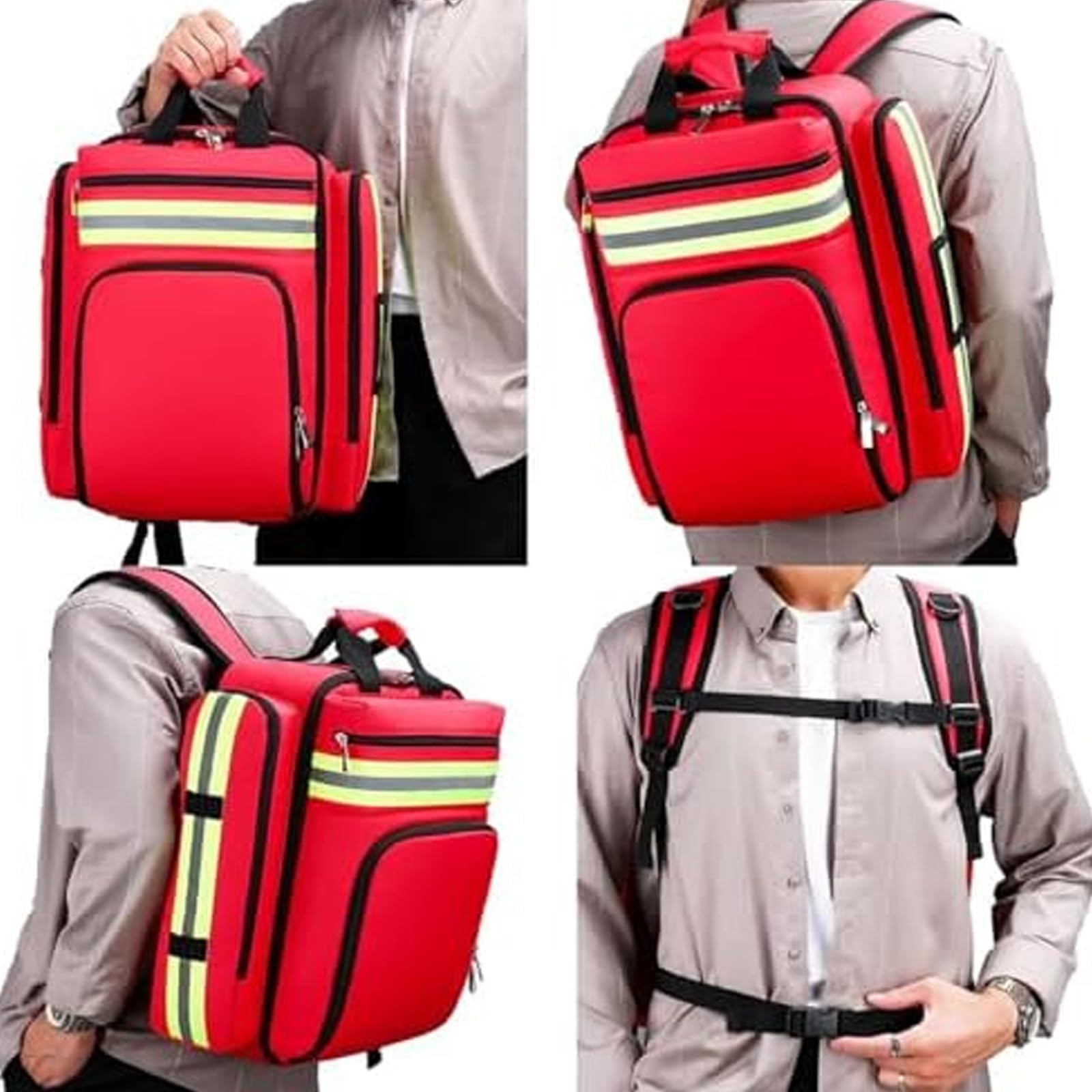 Mochila Médica Grande, Mochila De Primeros Auxilios De Emergencia, Construcción Impermeable Y Duradera Con Correa Ajustable, Cómoda De Llevar Y Tiras Reflectantes De Mayor Visibilidad, Para Viajes