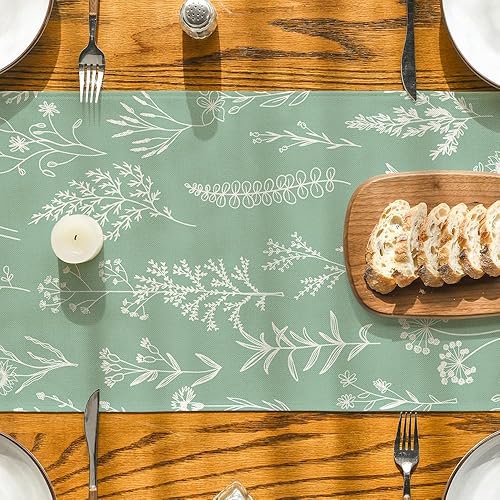 Miniatura 10 de Artoid Mode Camino de mesa de primavera con hojas y flores, decoración de mesa de comedor de cocina de temporada para decoración de fiesta del